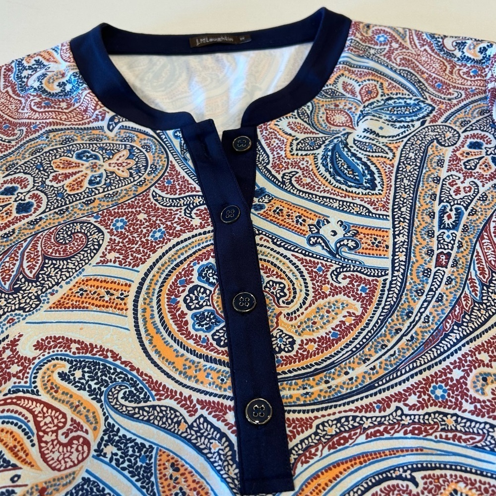 J McLaughlin Top Biscayne Tunic Catalina Cloth Blue Paisley Floral Printed M - Picture 5 of 8